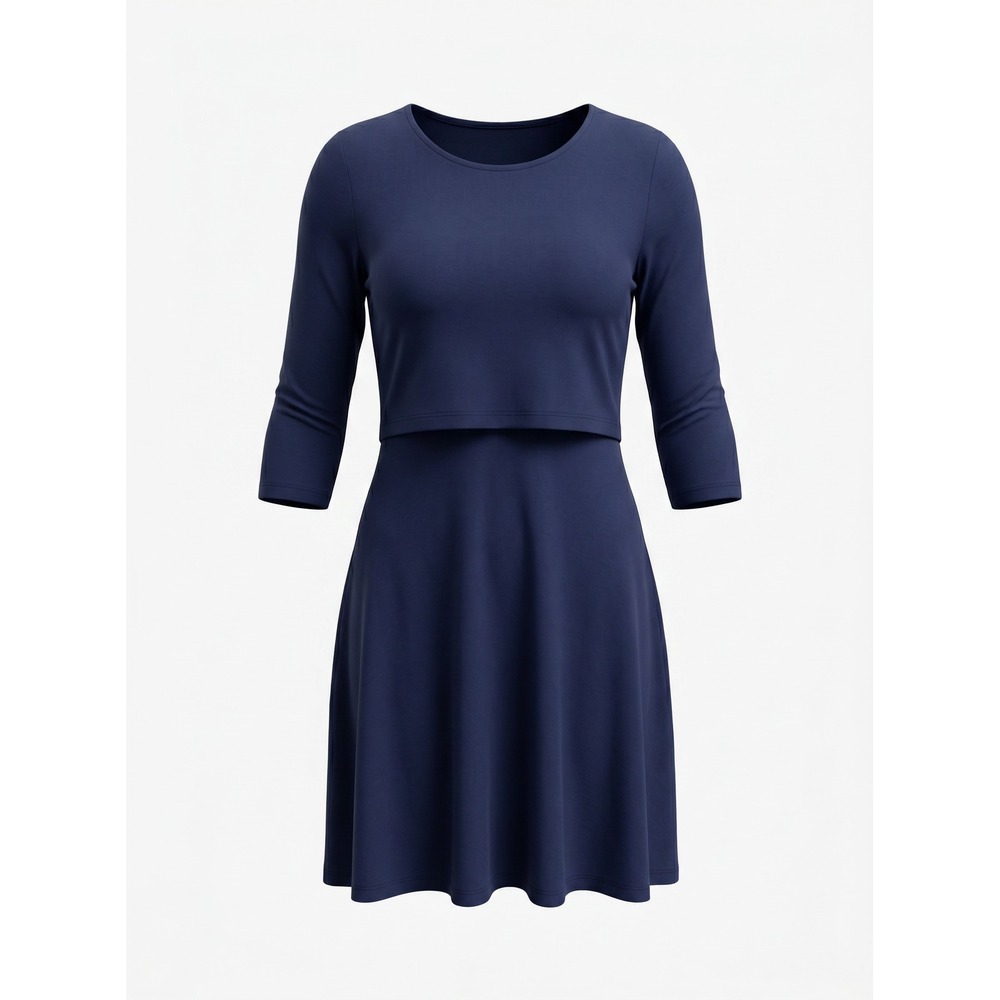 Seraphine Navy Blue Maternity Nursing Dress 3/4 Sleeve Viscose Knit US 4 UK 8